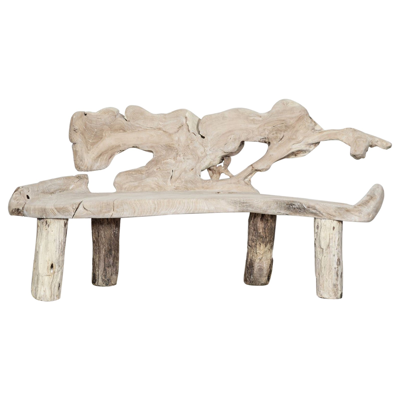 Large English Bleached Teak Root Bench For Sale