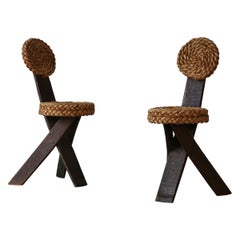 Pair of Audoux & Minet Tripod Rope Chairs, France, 1950s