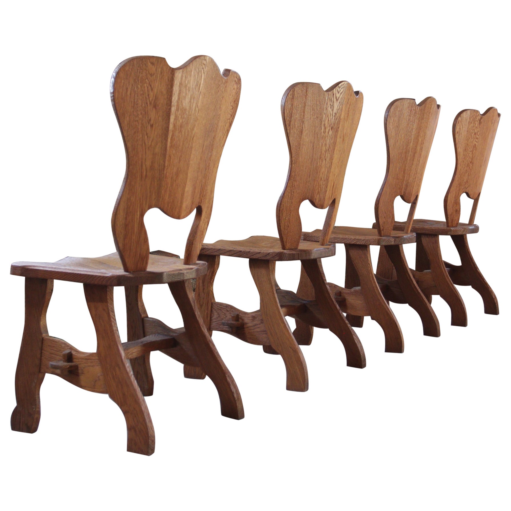 4 Brutalist Oak Dining Wabi Sabi Room Chairs For Sale