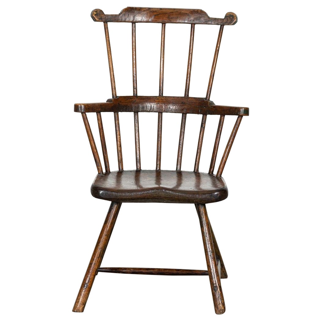 English 18th Century Vernacular Elm & Ash Comb-Back Windsor Chair