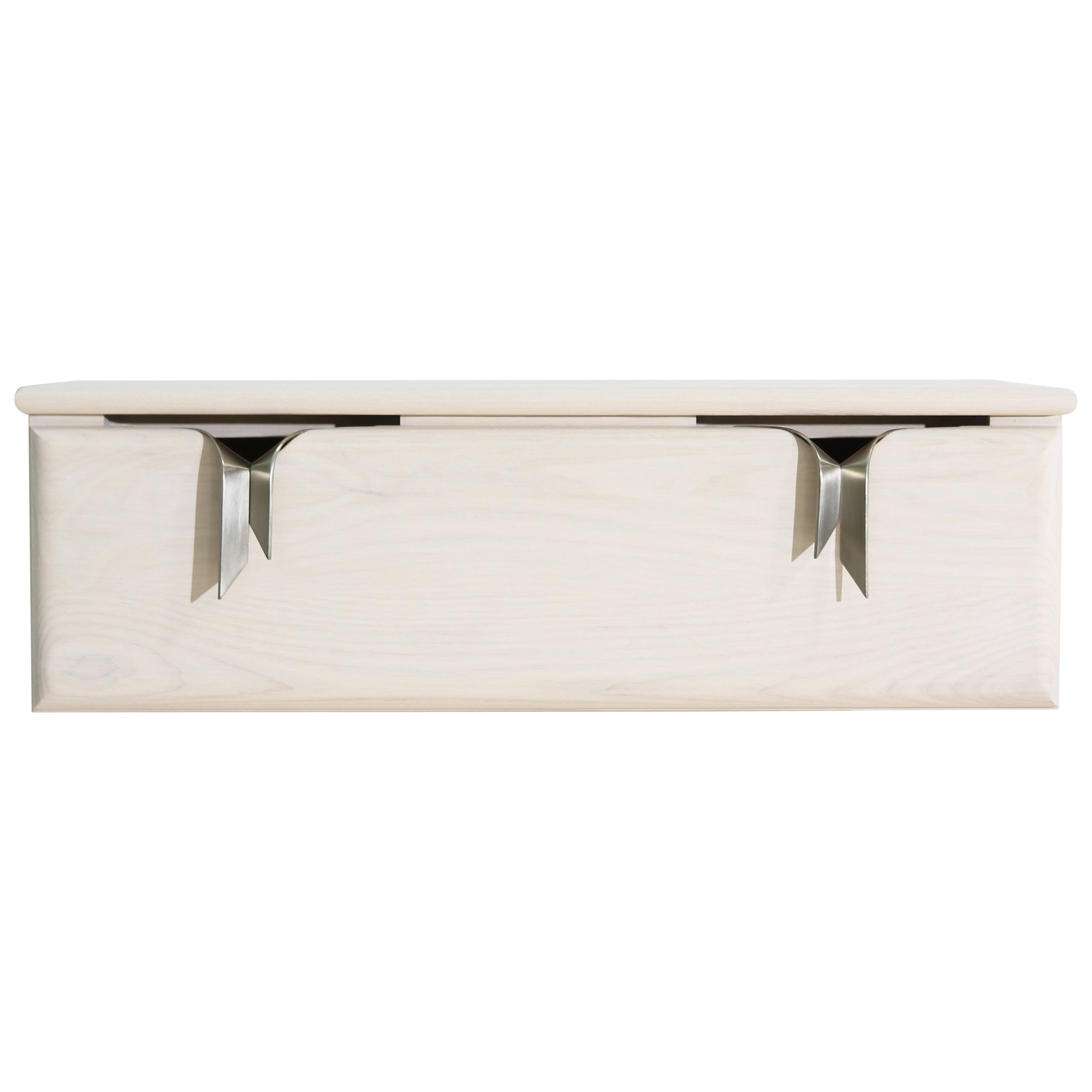Ribbon Wall Mounted Console Drawer, Ivory Wood, Silver Hardware by Debra Folz For Sale