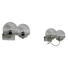 Gino Sarfatti Set of Two Wall Lamps 238/2 in Aluminium and Glass by Arteluce 60s