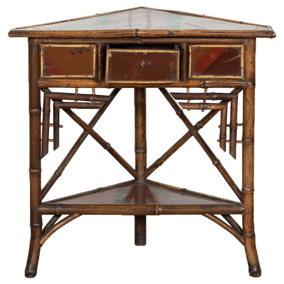 19thC Bamboo Chinoiserie Corner Table For Sale