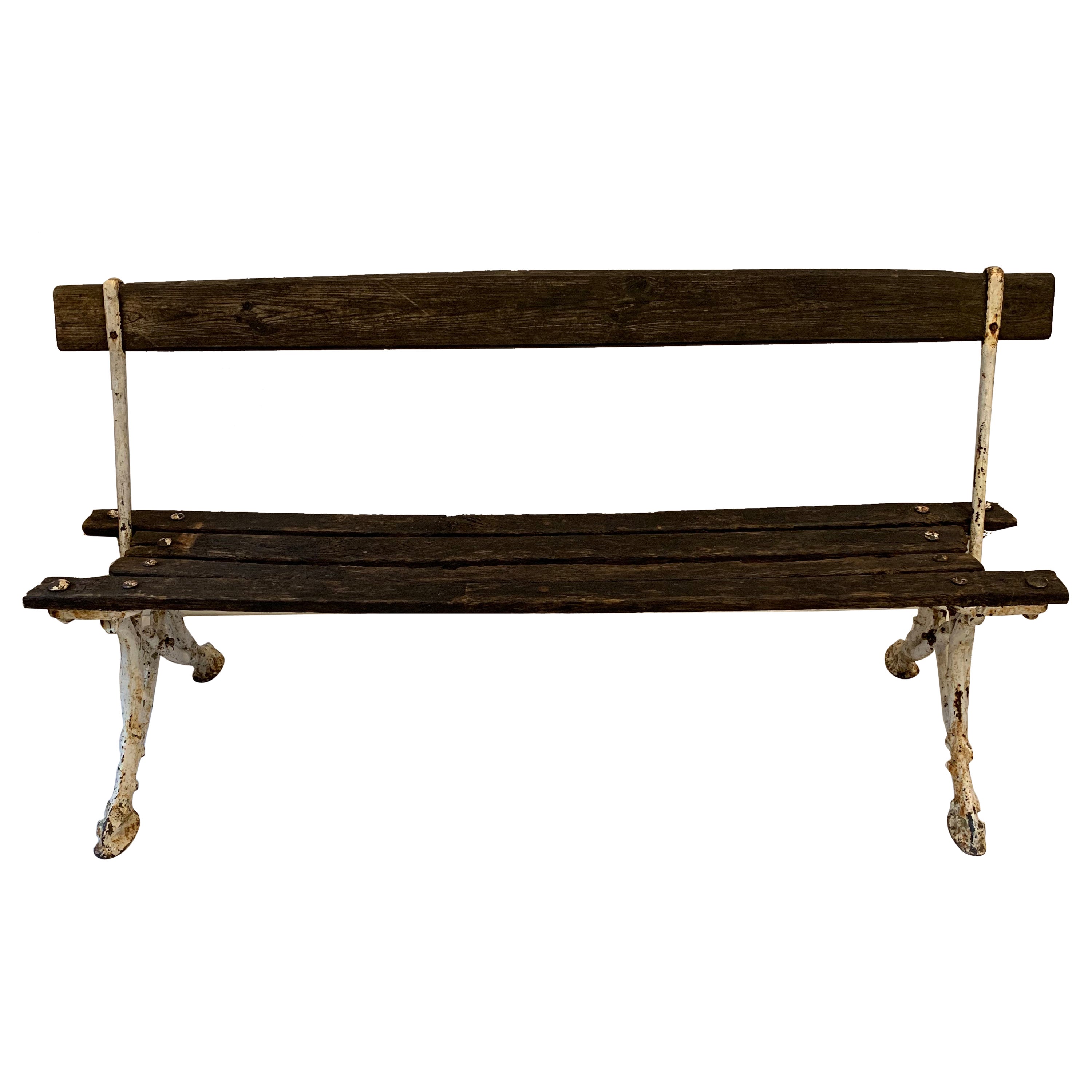 Circa 1900s French Faux Bois Rustic Painted Cast Iron Garden Bench 