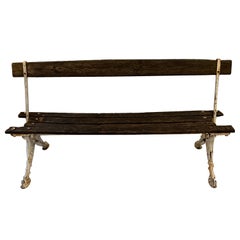 Antique Circa 1900s French Faux Bois Rustic Painted Cast Iron Garden Bench 