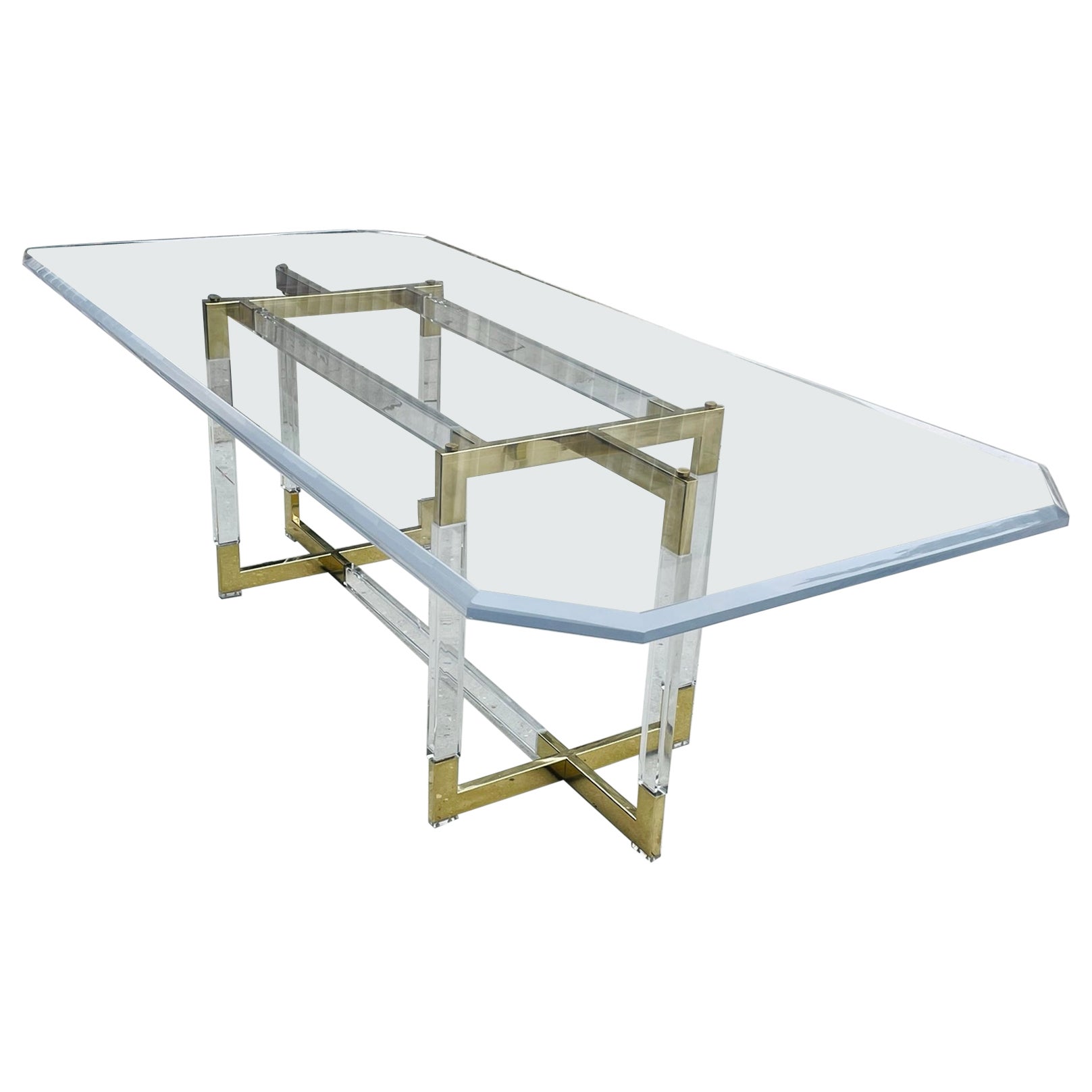 Charles Hollis Jones Lucite & Brass Dining Table from the "Metric" Collection, S For Sale