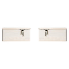 Comodino da parete Ribbon 1DR, Wood Wood Avorio, Hardware Bronzo di Debra Folz