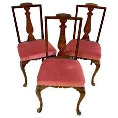 Outstanding Quality Set of 3 Antique Walnut Marquetry Inlaid Bedroom Chairs