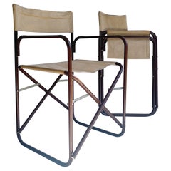 Vintage Folding Campaign Director’s 2 Chairs Metal & Canvas Gae Aulenti Style