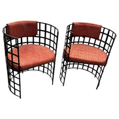 Antique Wrought Iron Barrel Chairs in Tuscan Style, a Pair