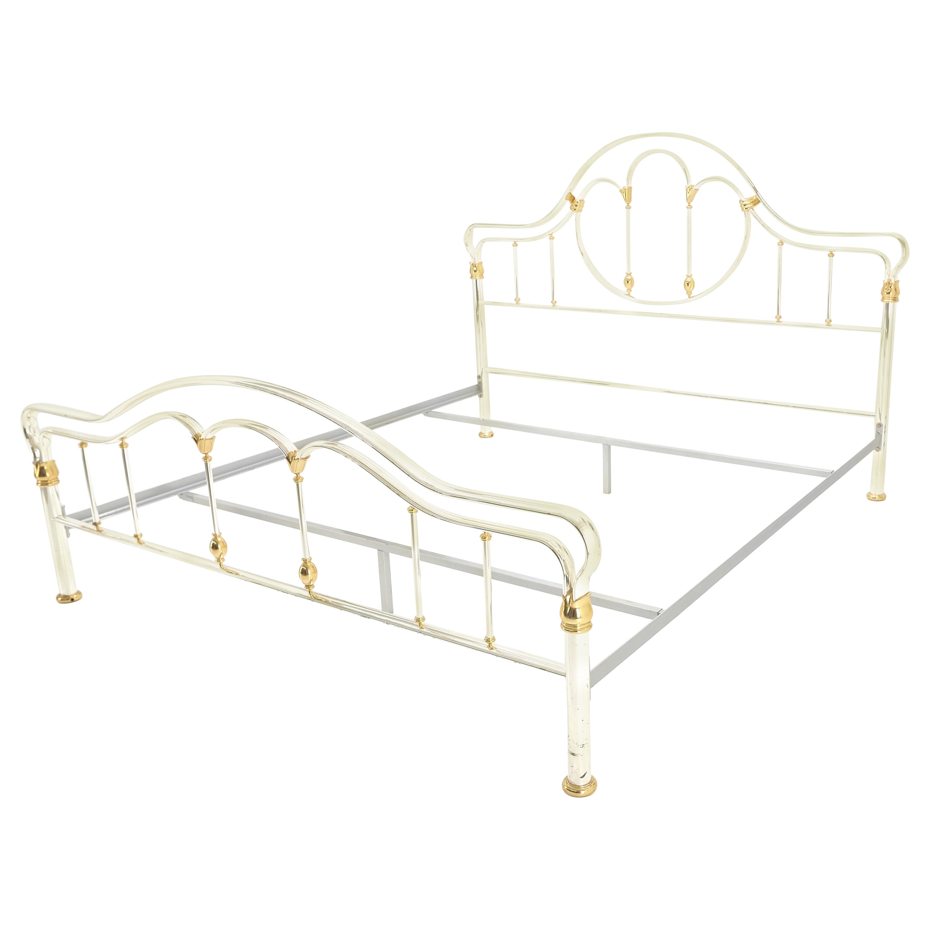 Brass & Silver Plated King Size Hollywood Regency Bed Frame Rails Mid Century For Sale