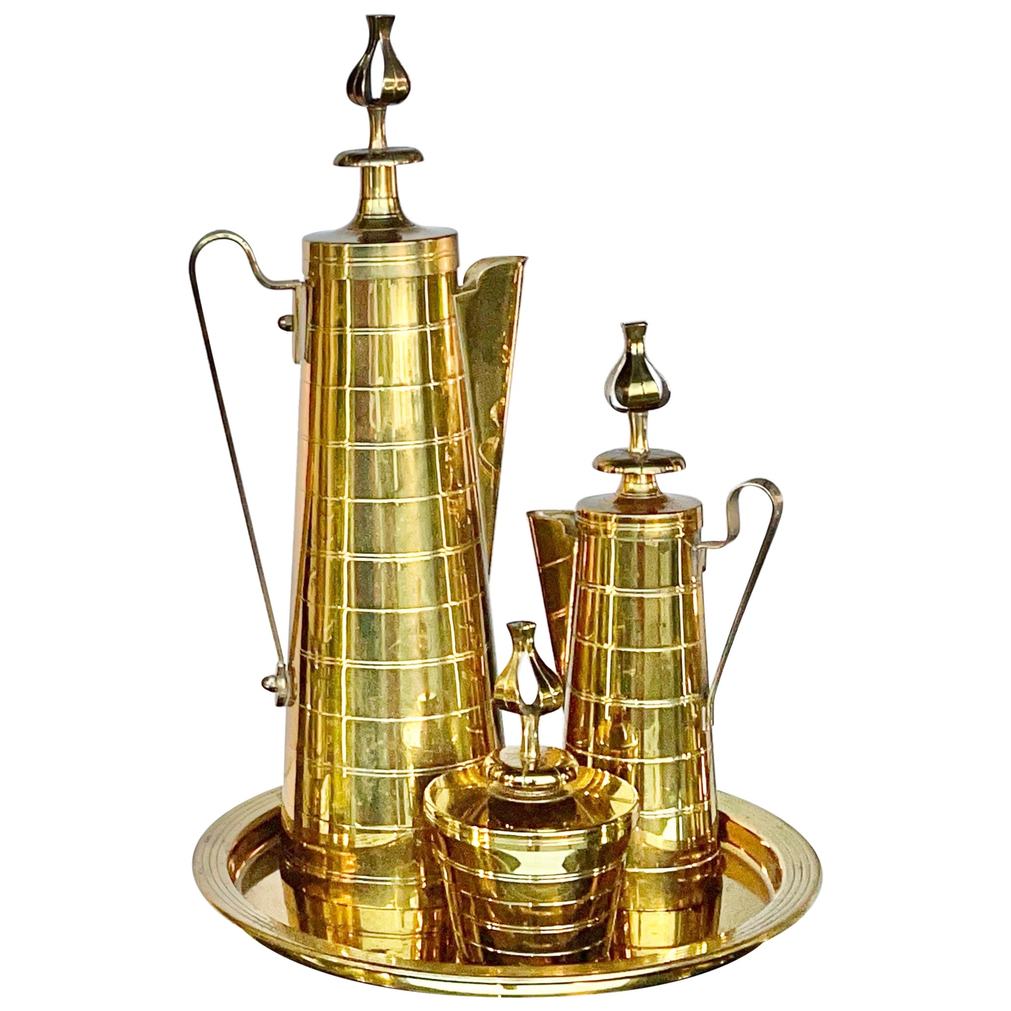 Tommi Parzinger for Dorlyn Silversmiths Brass Coffee & Tea Service For Sale