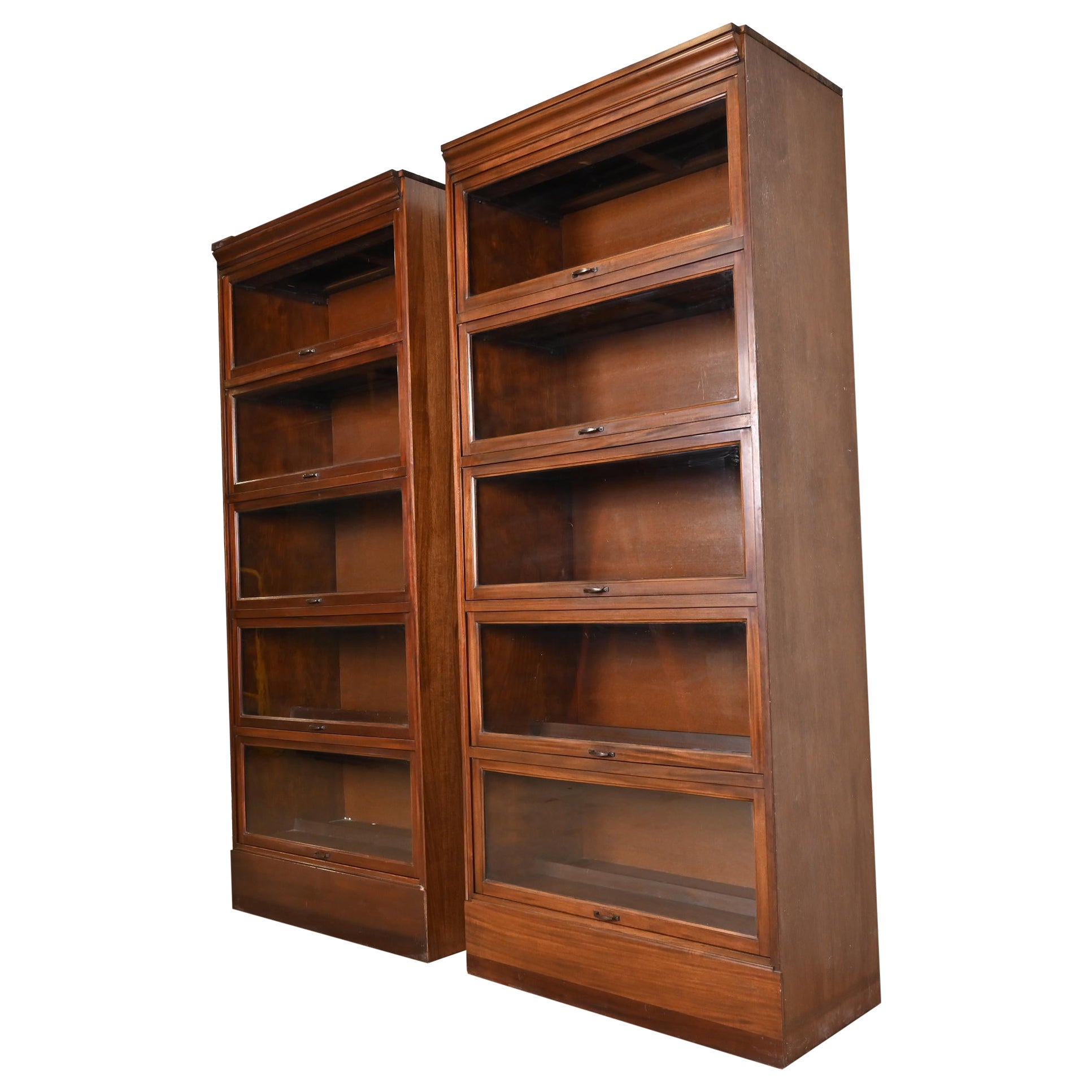 Vintage Arts & Crafts Mahogany Large Five-Stack Barrister Bookcases, Pair For Sale