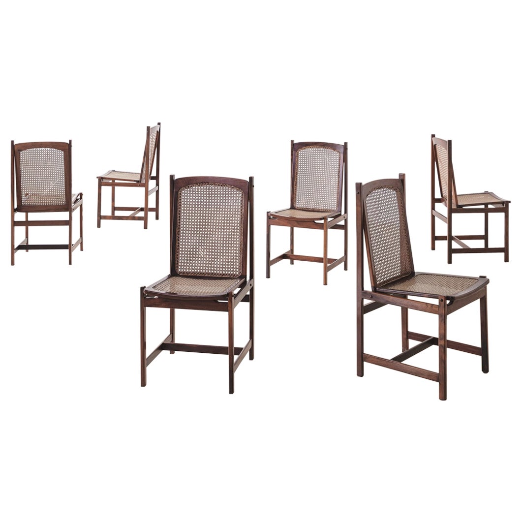 Celina Decorações set of six Dining Chairs, Rosewood and Cane, Mid-Century 1960s en vente