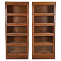 Vintage Arts & Crafts Mahogany Large Five-Stack Barrister Bookcases, Pair