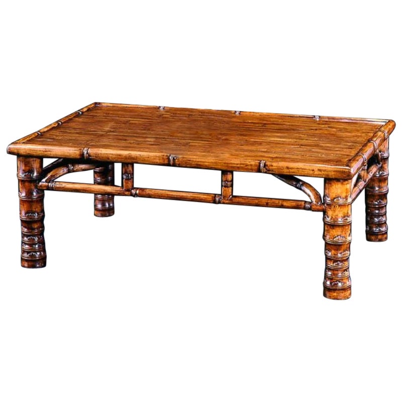 Nouvelle table basse rectangulaire en érable et faux bambou de style Ming, en stock