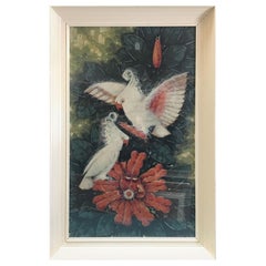 Vintage Billy Seay "Lovers" Cockatoo Painted Art Print for Turner, Framed