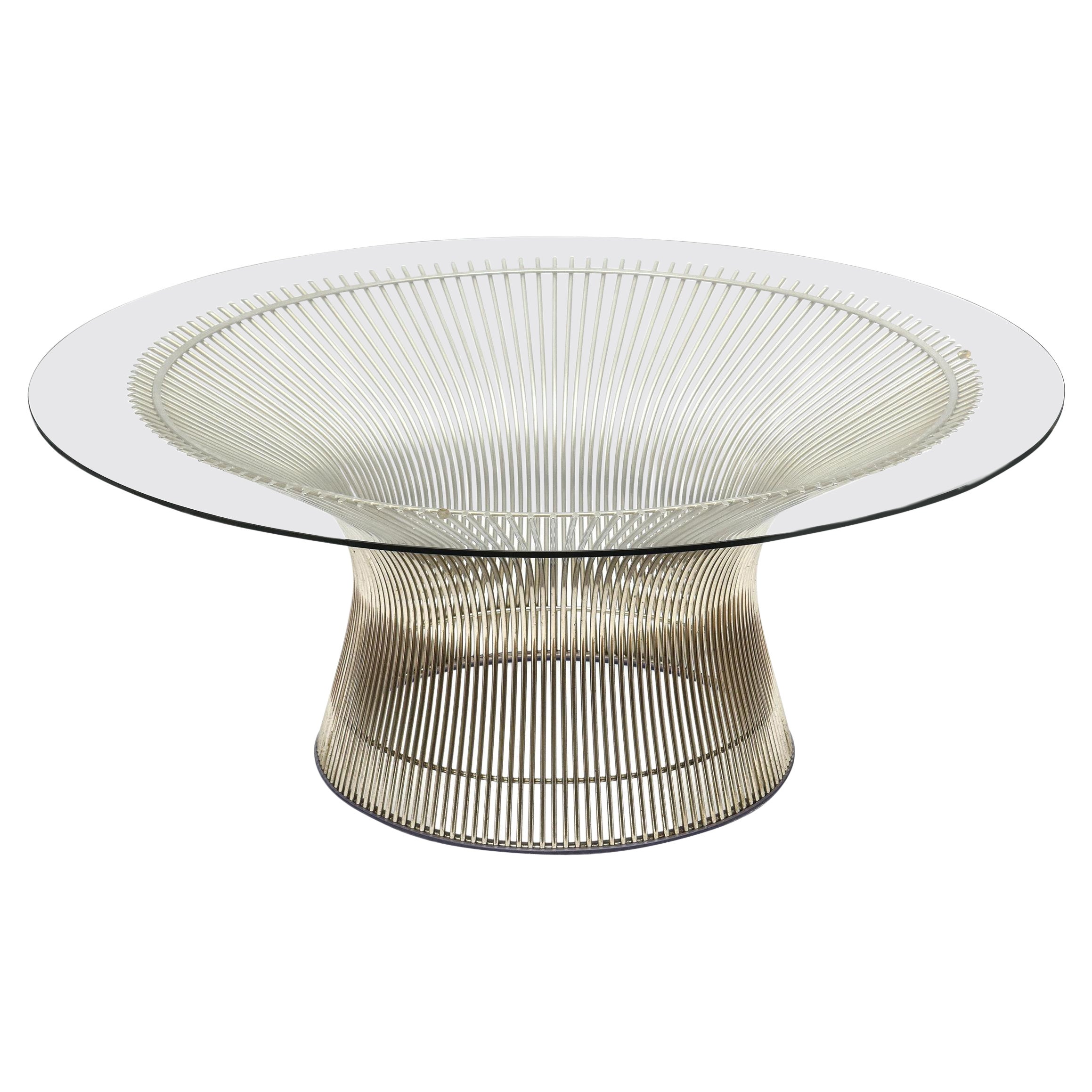Warren Platner for Knoll Vintage Glass Top Wire Base Cocktail Table Mid Century For Sale