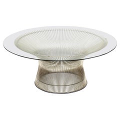 Warren Platner for Knoll Vintage Glass Top Wire Base Cocktail Tables Mid Century (Table à cocktail à plateau en verre et base en fil métallique)