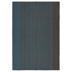 Rug & Kilim's Contemporary Kilim in Blue with Gray Stripes and Brown Accents (Kilim contemporain en bleu avec des rayures grises et des accents bruns)