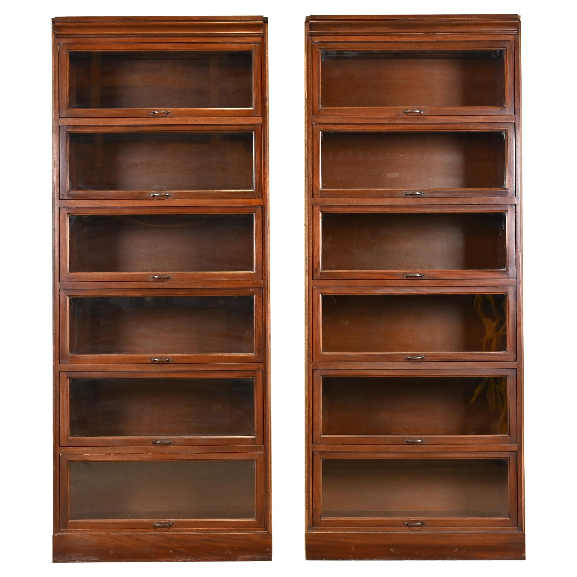 Vintage Arts & Crafts Mahogany Large Six-Stack Barrister Bookcases, Pair For Sale