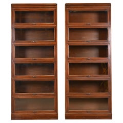 Antique Arts & Crafts Mahogany Large Six-Stack Barrister Bookcases, Pair