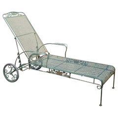 Retro Meadowcraft Dogwood Green Wrought Iron Outdoor Patio Chaise Lounge Chair