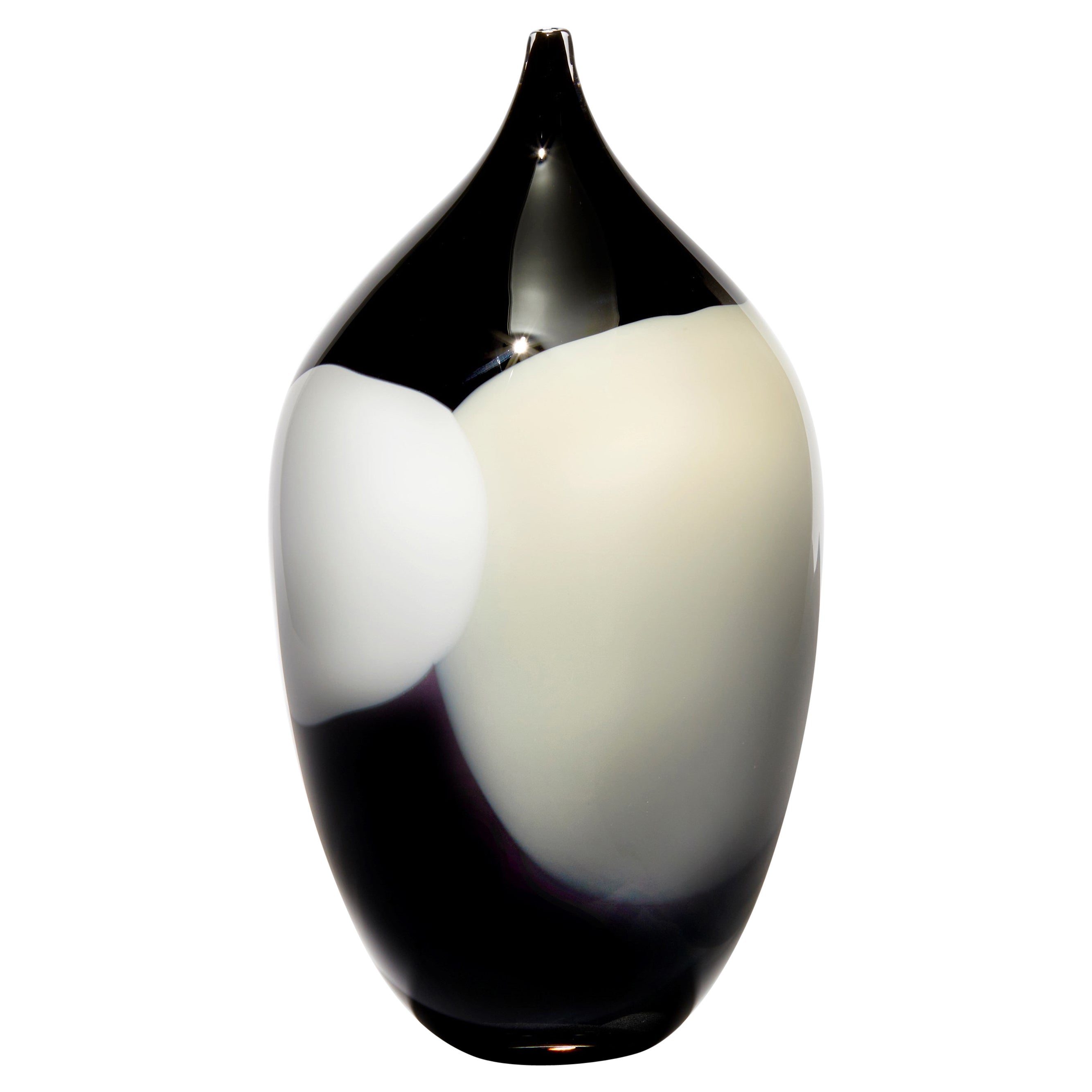 Nocturne, Black, Cream & White Abstract Decorative Glass Vessel by Gunnel Sahlin