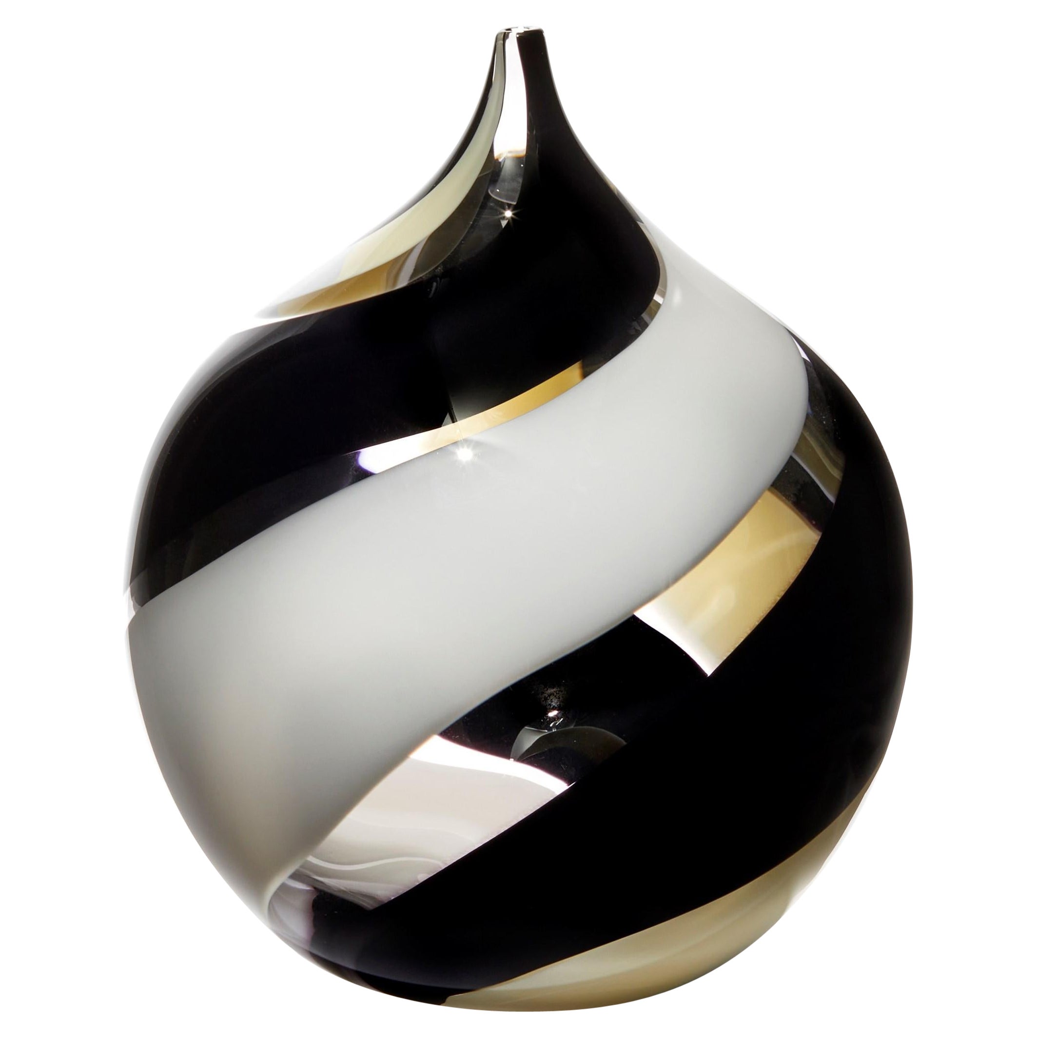 Swirl, Clear, Black, Soft Amber & White Hand Blown Glass Vessel by Gunnel Sahlin For Sale