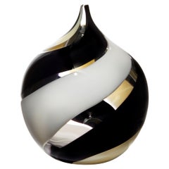 Swirl, Clear, Black, Soft Amber & White Hand Blown Glass Vessel by Gunnel Sahlin