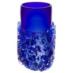 Bright Field Lapis Blue, a textured abstract glass vase by Sabine Lintzen