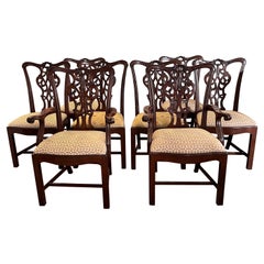Retro Set of 8 Henredon Carved Mahogany Dining Chairs 