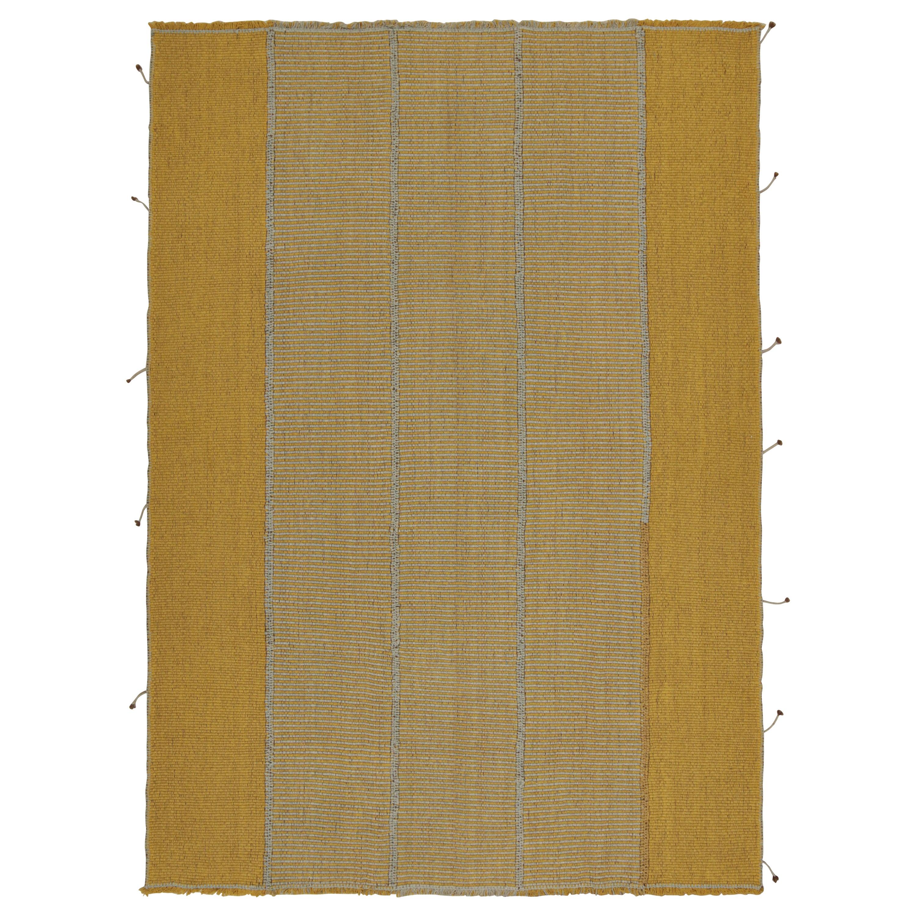 Rug & Kilim’s Contemporary Kilim in Gold and Blue Stripes For Sale