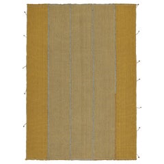 Rug & Kilim's Contemporary Kilim in Gold and Blue Stripes (Kilim contemporain à rayures dorées et bleues) 