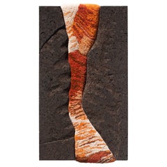 Used Handmade Contemporary Woll Wall Tapestry, Black Cork Frame, Orange, by Ohxoja