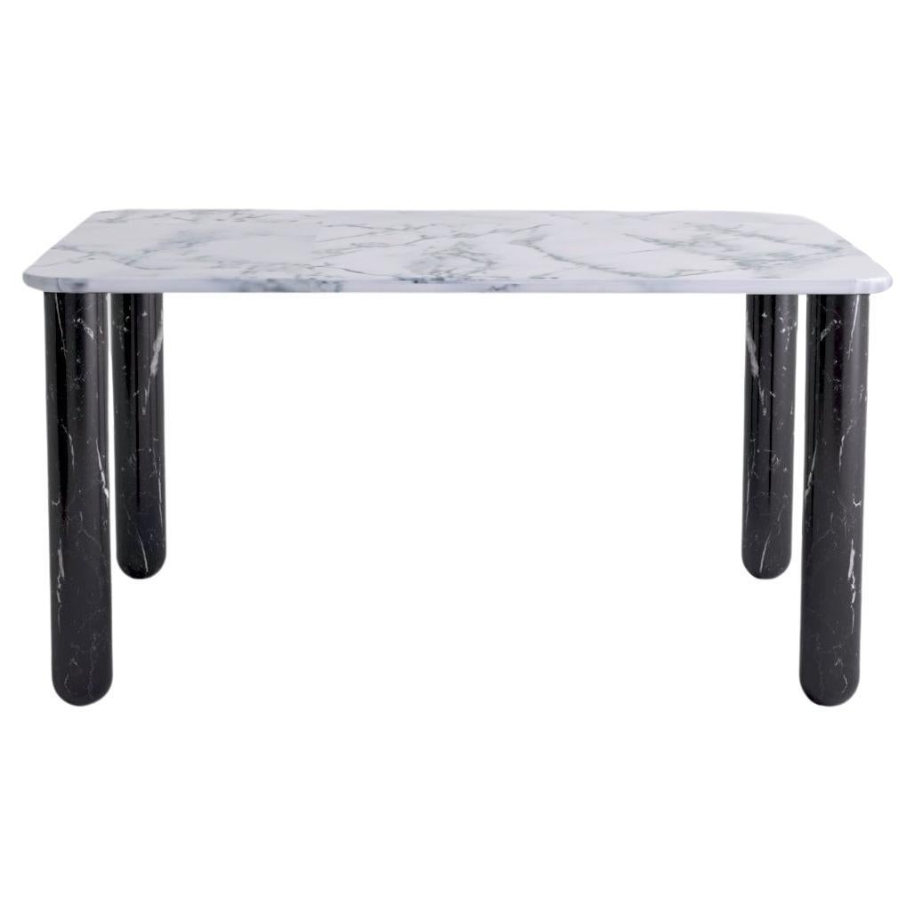 Table de salle à manger "Sunday" en marbre blanc et noir, Jean-Baptiste Souletie