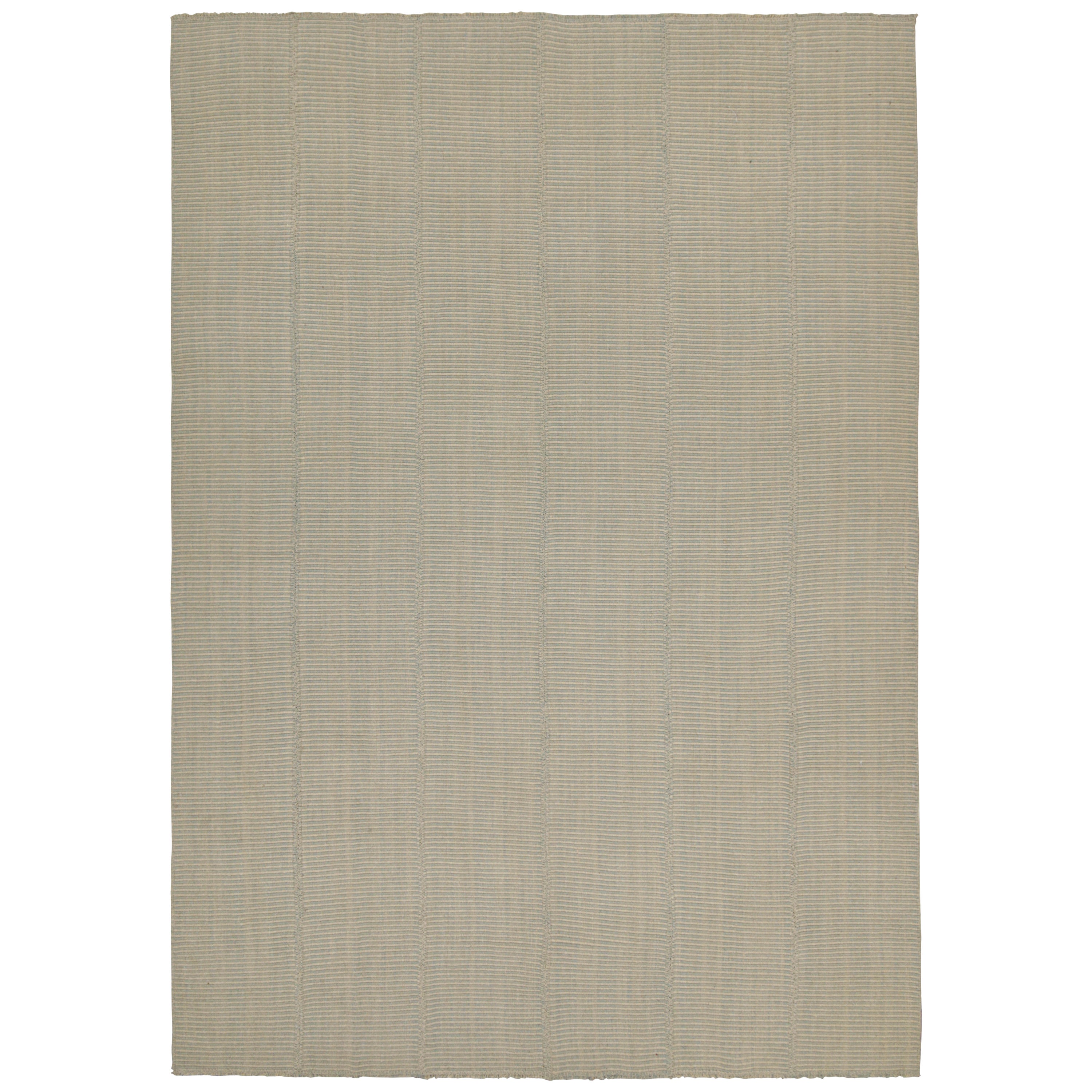 Rug & Kilim’s Contemporary Kilim in Blue and Cream Stripes For Sale