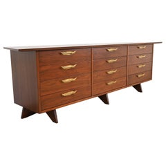 George Nakashima Monumental Sculpted Walnut Dresser for Widdicomb, Restored