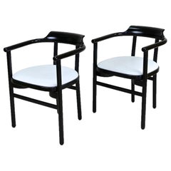 Retro Pair of Black Armchairs with White Leather Upholstery by Thonet, at circa 1980