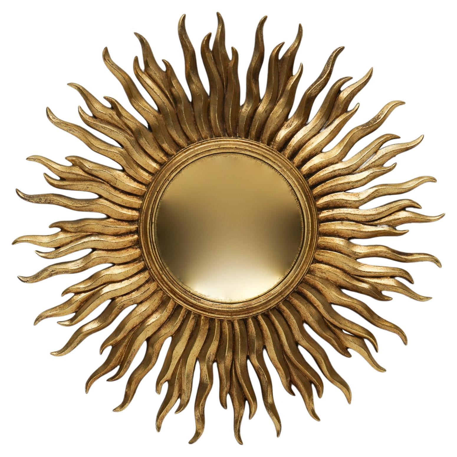 Mid-Century Modern Sunburst Golden Wall Mirror, France 1960s For Sale