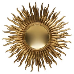 Mid-Century Modern Sunburst Golden Wall Mirror, France 1960s