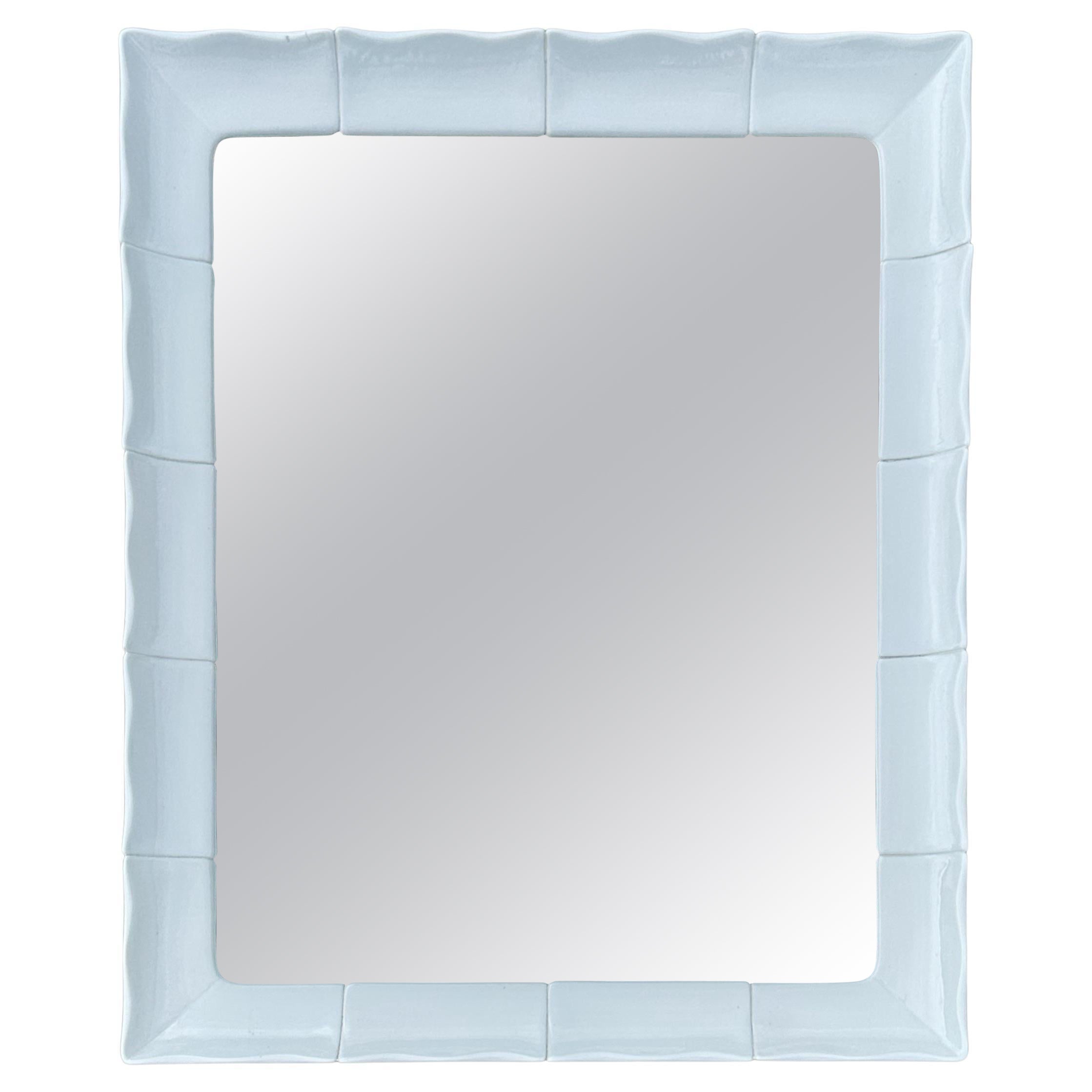 Vintage White Ceramic Tile Rectangular Mirror For Sale