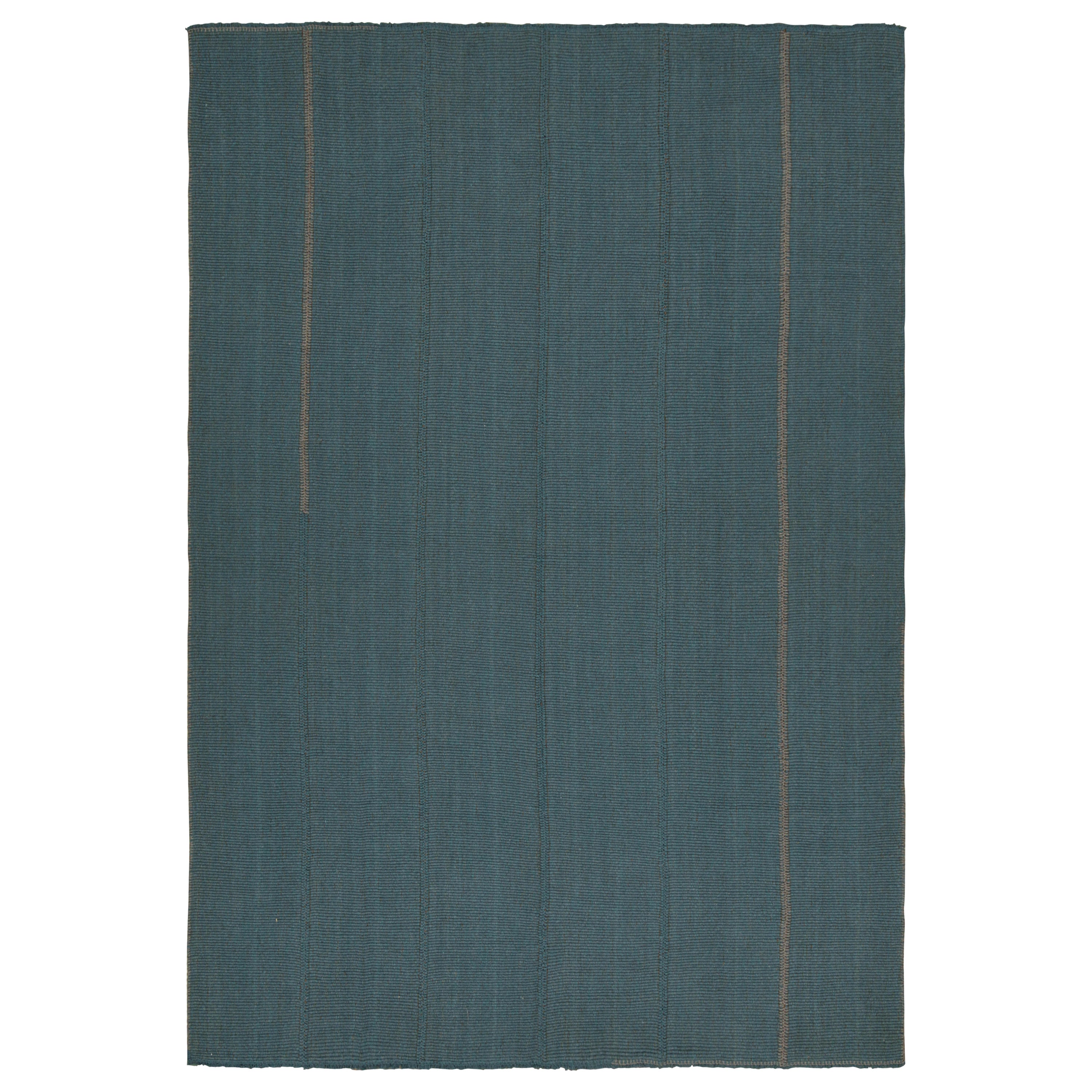 Rug & Kilim’s Contemporary Kilim in Blue with Gray Accents  For Sale