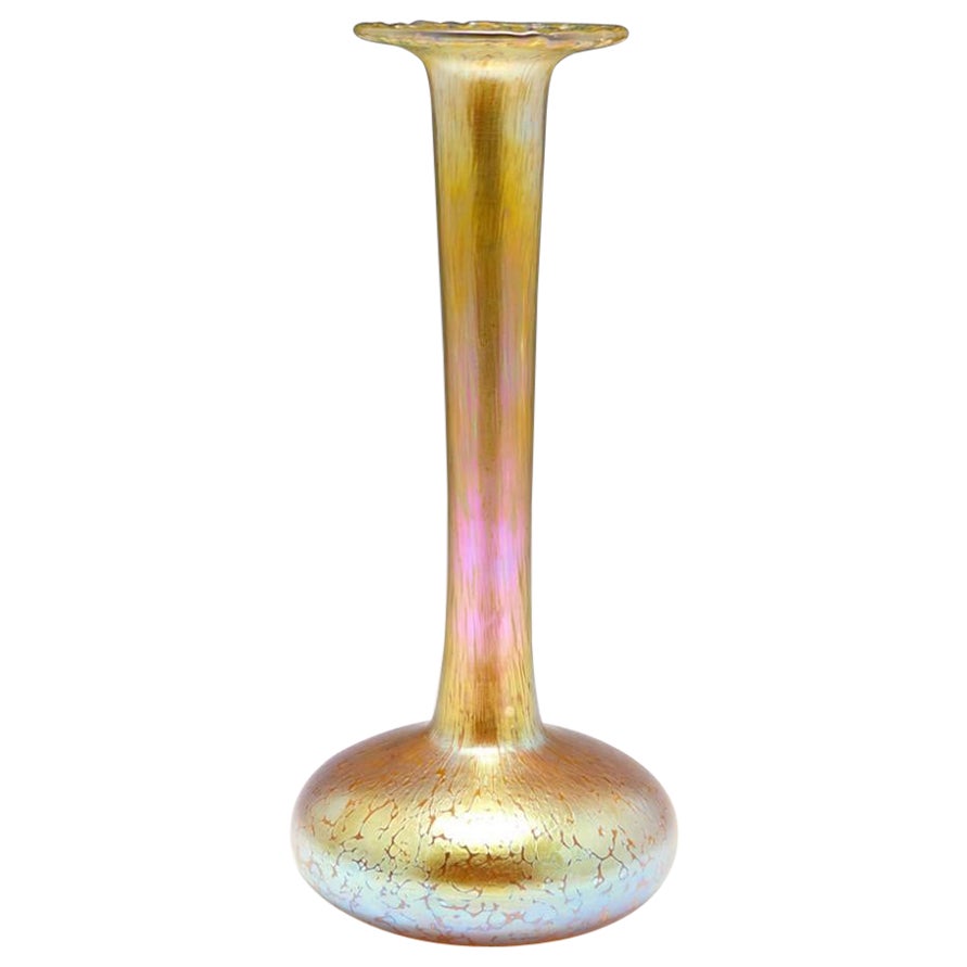 A Very Tall Gold Loetz Candia Papillon Vase, c1910 For Sale