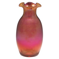 Antique Loetz Satin Finish Cranberry Enamelled Vase, c1900-05