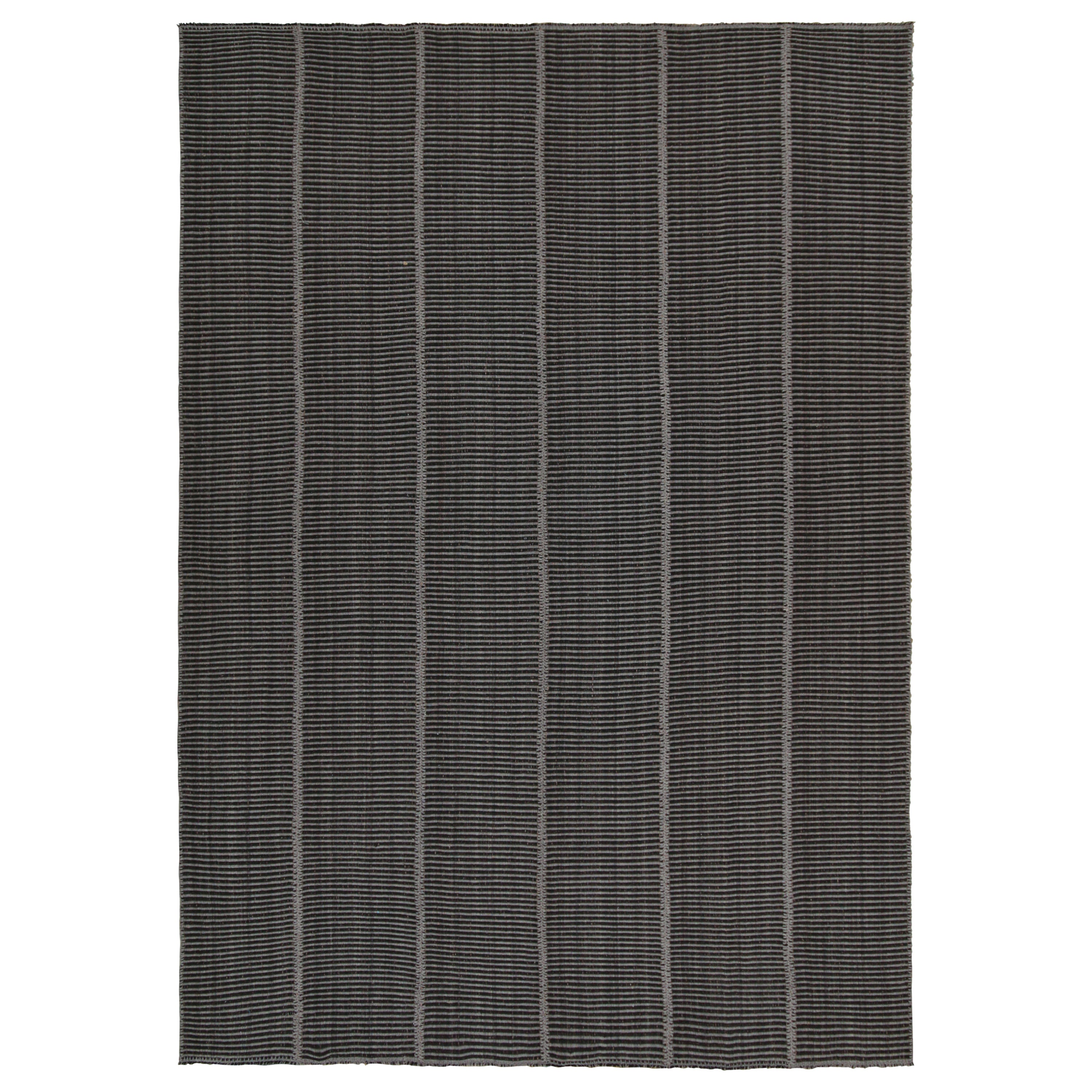 Rug & Kilim’s Contemporary Kilim in Grey & Black Stripes For Sale