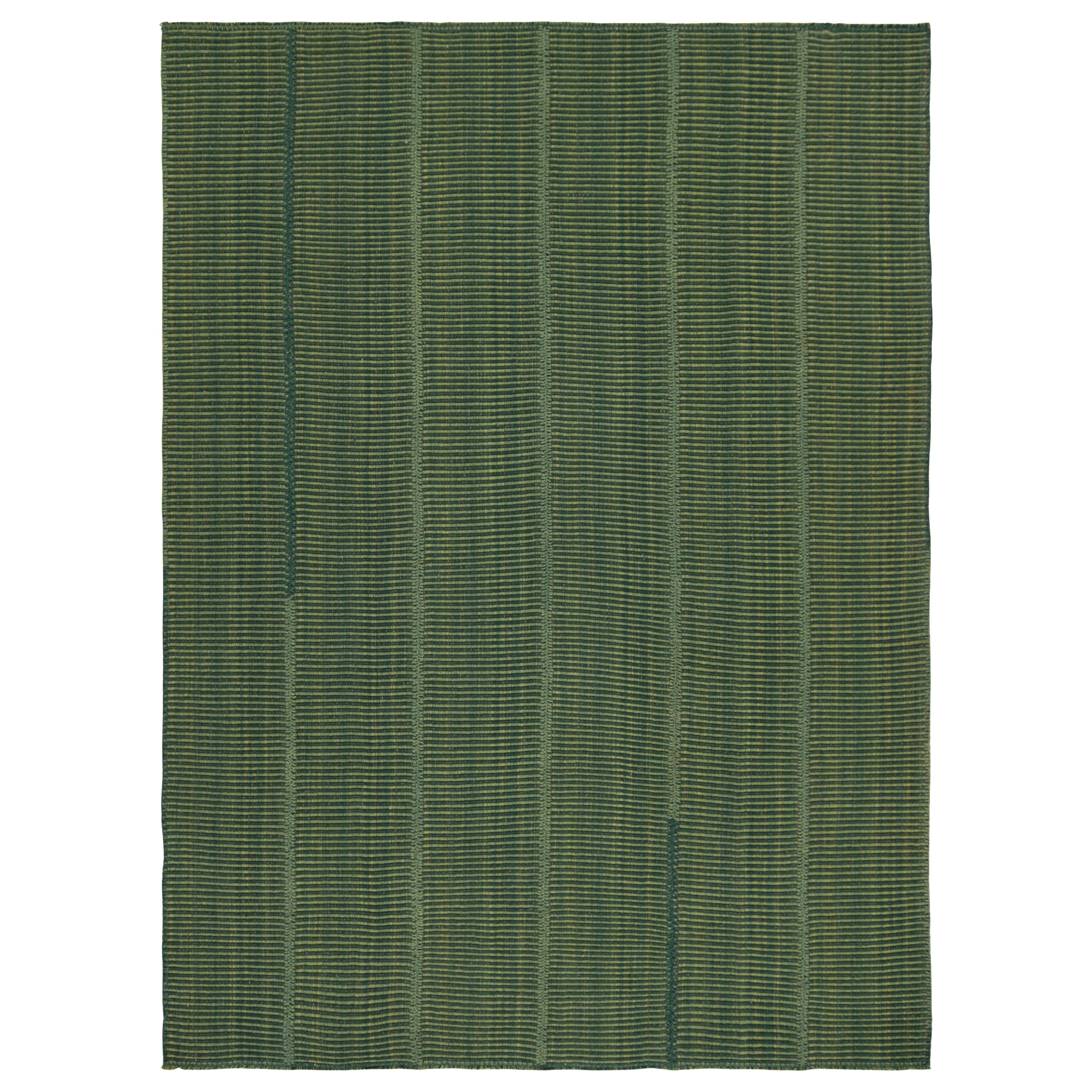 Rug & Kilim’s Contemporary Kilim in Green with Subtle Stripes