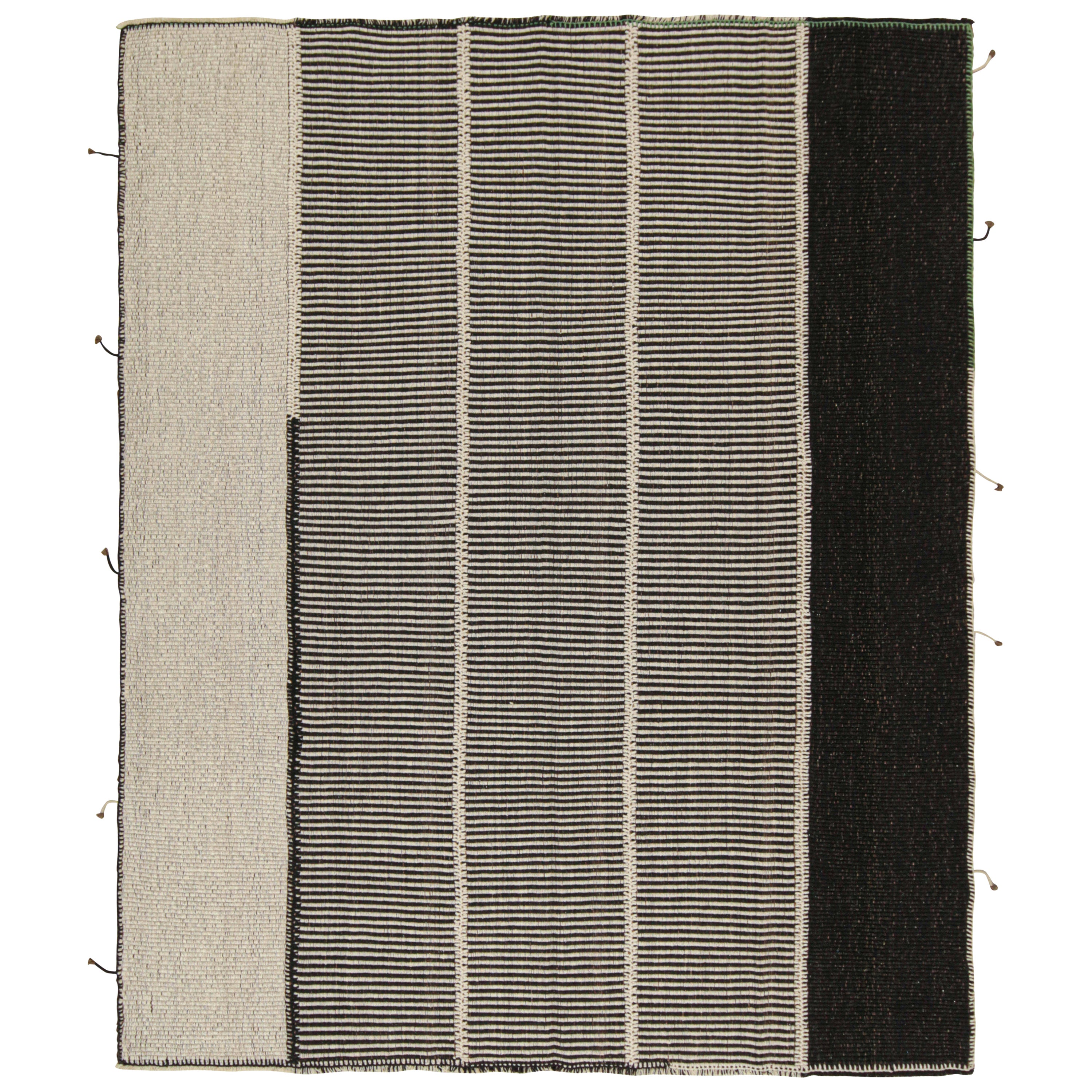Rug & Kilim’s Contemporary Custom Kilim Design in Black & White For Sale