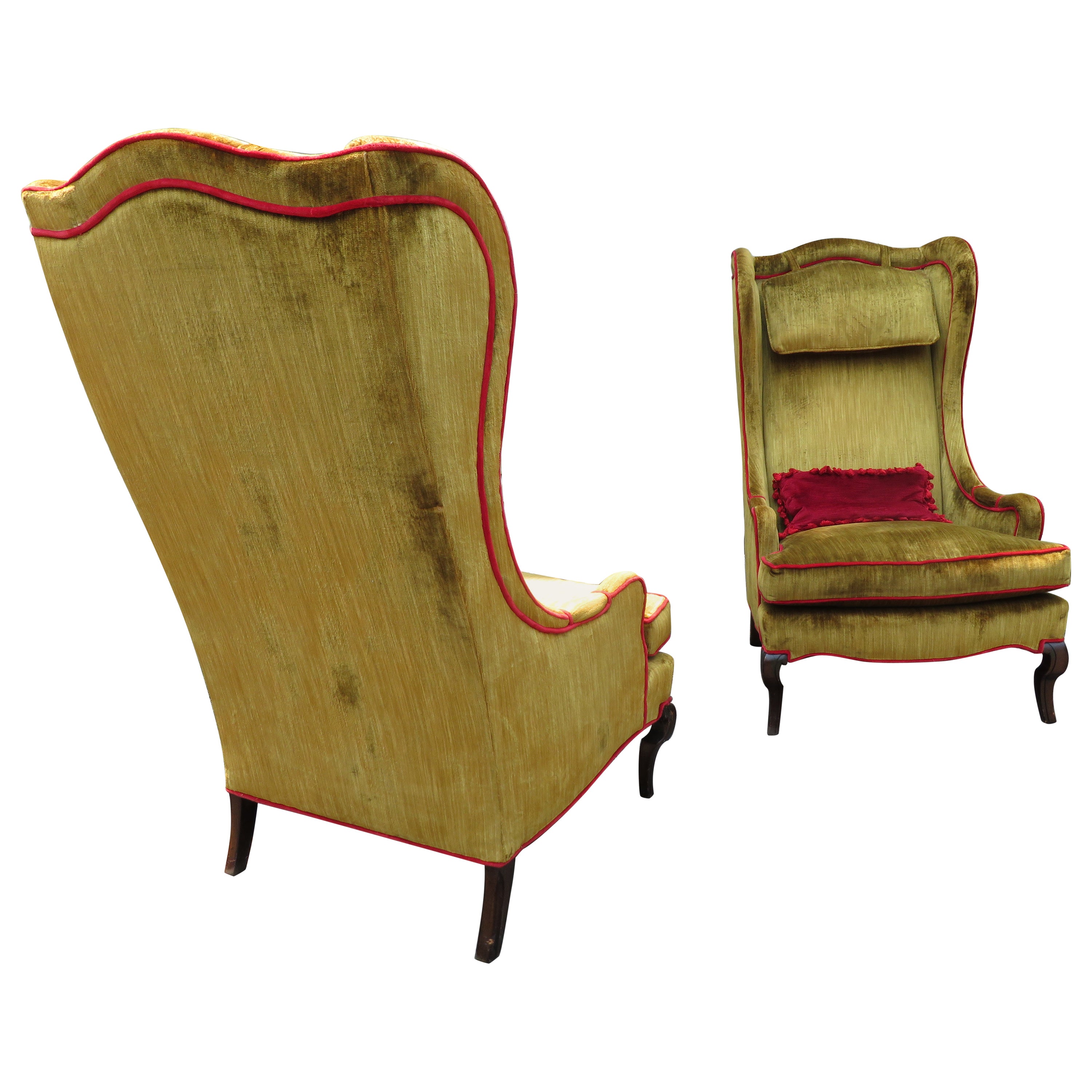 Wonderful Pair Dorothy Draper Style Tall Wingback Chairs Mid-Century Modern
