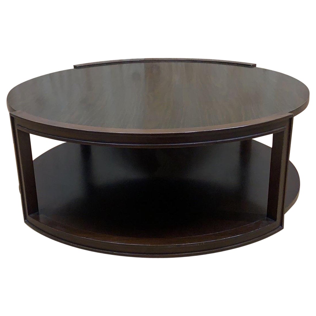 Vintage Two Tier Round Wood Coffee Table on Casters For Sale